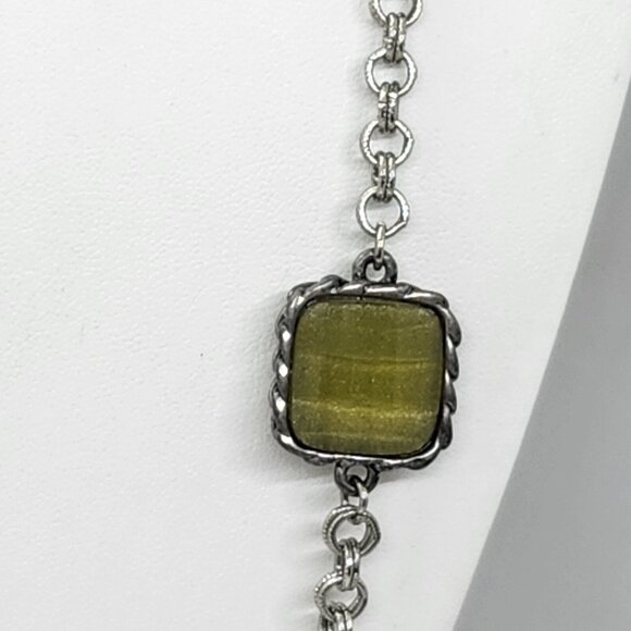 Loft Ann Taylor Long Rustic‎ Silver Tone Faux Stones Necklace - Picture 4 of 8